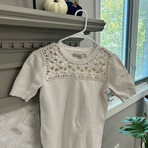 LOFT Ivory Floral Knit-Lace Sweater